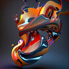 liquefied shapes with colorful abstract composite lines, on an isolated gray background - created with AI