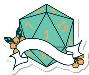 natural one d20 dice roll sticker