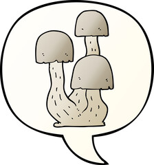 cartoon mushroom and speech bubble in smooth gradient style