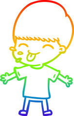 rainbow gradient line drawing cartoon boy sticking out tongue