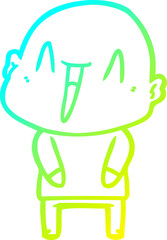 cold gradient line drawing happy cartoon bald man