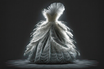 a dress formed from feathers, creative fashion 01, created with AI