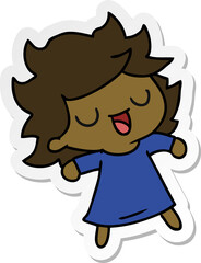sticker cartoon of cute kawaii girl