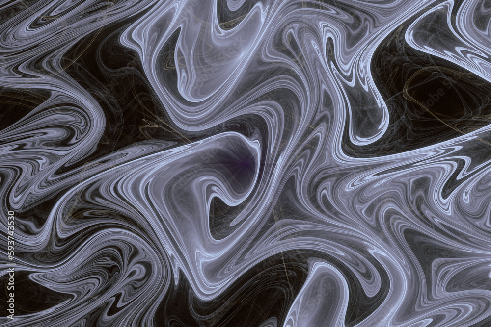 Wall mural lilac pattern of crooked waves on a black background. abstract fractal 3d rendering