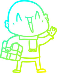 Fototapeta premium cold gradient line drawing happy cartoon bald man