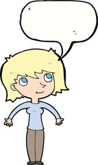 cartoon woman shrugging with speech bubble