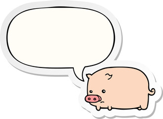 cute cartoon pig and speech bubble sticker