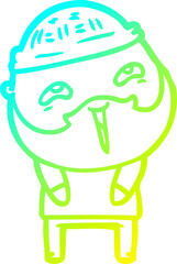 cold gradient line drawing cartoon happy bearded man