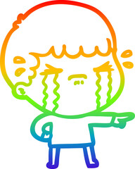 rainbow gradient line drawing cartoon man crying