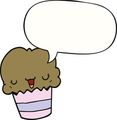 cartoon cupcake and face and speech bubble