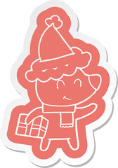 female polar bear with christmas present wearing santa hat