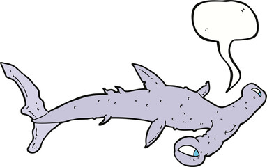 cartoon hammerhead shark with speech bubble