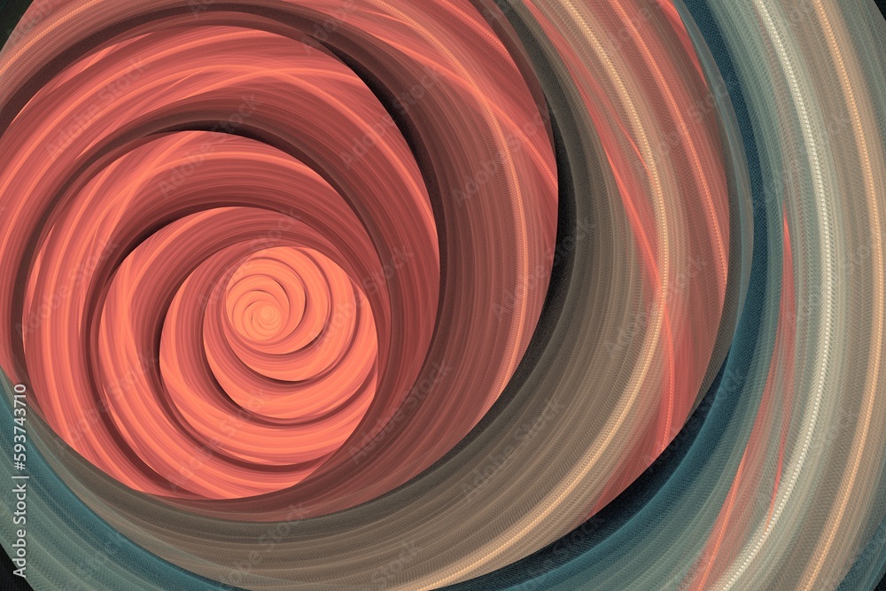 Wall mural red gray swirling pattern of crooked waves on a black background. abstract fractal 3d rendering