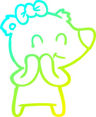 Fototapeta premium cold gradient line drawing shy female polar bear cartoon