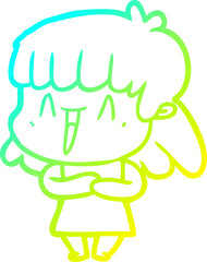 cold gradient line drawing cartoon woman