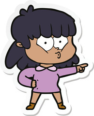 sticker of a cartoon whistling girl