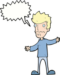 cartoon nervous man with speech bubble