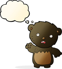 cartoon worried black bear with thought bubble