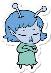 sticker of a cute alien girl cartoon