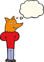 cartoon fox man with thought bubble