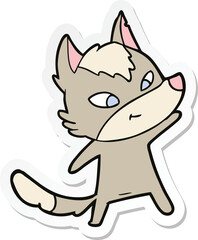 sticker of a friendly cartoon wolf