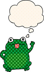 cartoon frog and thought bubble in comic book style