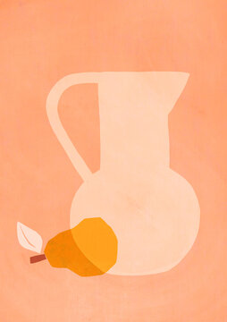 Naklejki Kitchen pitcher with pear fruit, minimal art composition