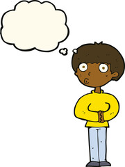 cartoon curious man with thought bubble