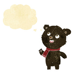 cartoon black bear wearing scarf with thought bubble
