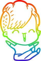 rainbow gradient line drawing cartoon happy hipster girl