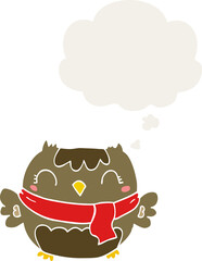 cute cartoon owl and thought bubble in retro style