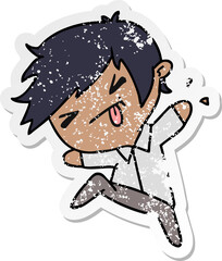 distressed sticker cartoon of a kawaii cute boy