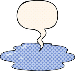 cartoon puddle of water and speech bubble in comic book style