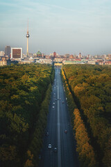 Obraz premium Aerial view of Berlin Skyline with Tiergarten Park and Bundesstrasse 2 highway - Berlin, Germany