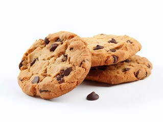 Chocolate chip cookies on white background