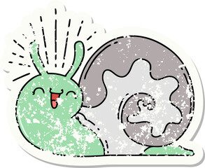 grunge sticker of tattoo style happy snail