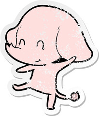 distressed sticker of a cute cartoon elephant
