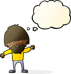 Fototapeta premium cartoon happy bearded man waving with thought bubble