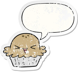 cute cartoon pie and speech bubble distressed sticker