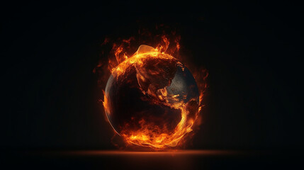 Fototapeta na wymiar Earth Globe on Fire - Climate Change and Global Warming Concept on Dark Background - Generative AI