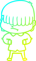 cold gradient line drawing cartoon boy with untidy hair