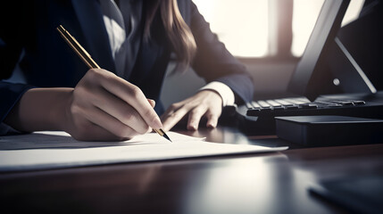Fototapeta premium Busy Businessman's Hand in Office generative ai