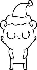 peaceful line drawing of a bear wearing santa hat