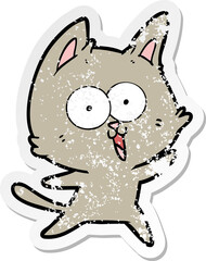 distressed sticker of a funny cartoon cat