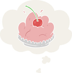 cartoon dessert and thought bubble in retro style