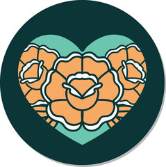 tattoo style sticker of a heart and flowers