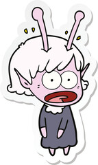 sticker of a cartoon shocked alien girl