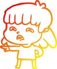 warm gradient line drawing cartoon worried woman