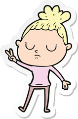sticker of a cartoon calm woman