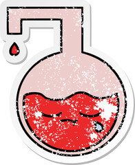 distressed sticker of a cute cartoon science experiment